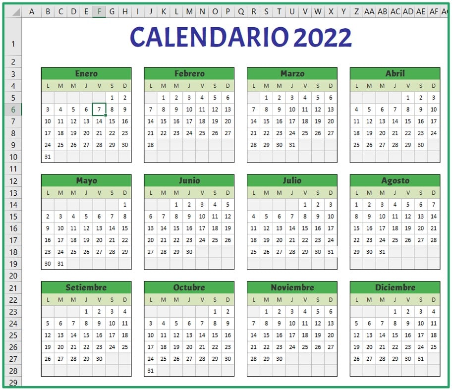 Calendario 2022 En Excel Descarga Gratis Excel Para Todos Aria Art