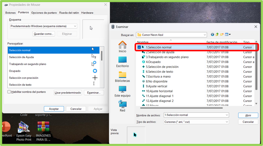 Cambiar apariencia del cursor Windows 11