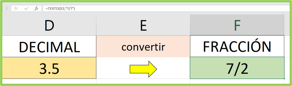 Convertir de DECIMAL a FRACCION en Excel