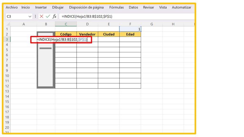 Funcion INDICE en Excel 