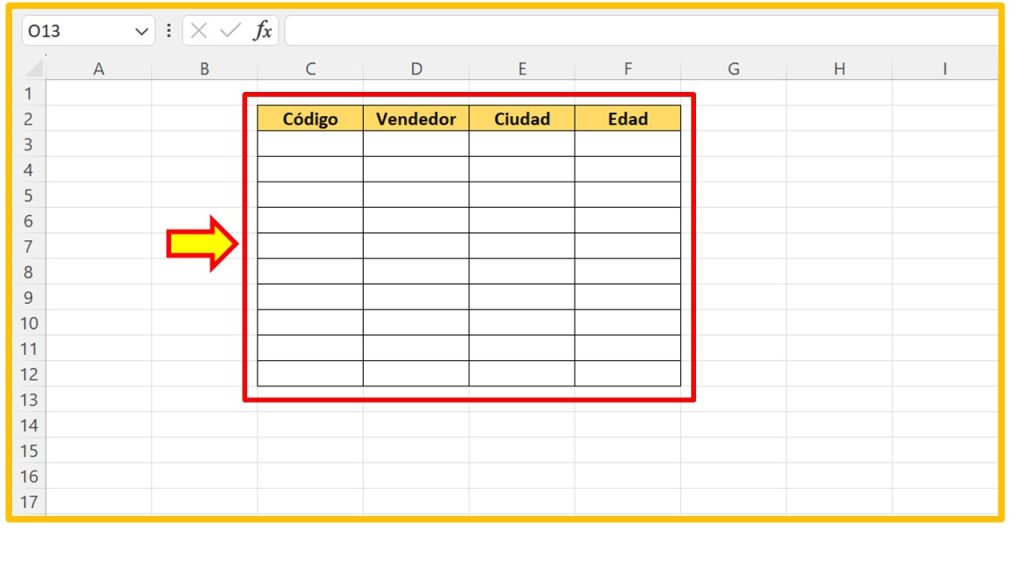 Tabla para la barra de desplazamiento en Excel 