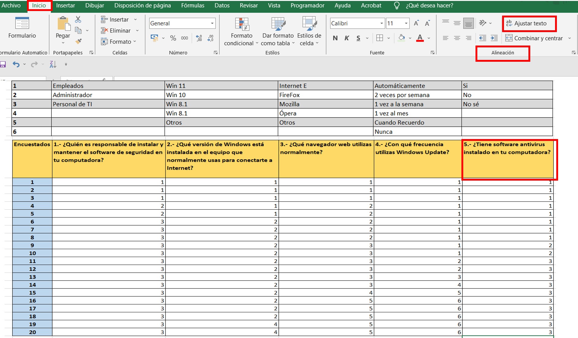 Tabulación de datos de una encuesta en Excel