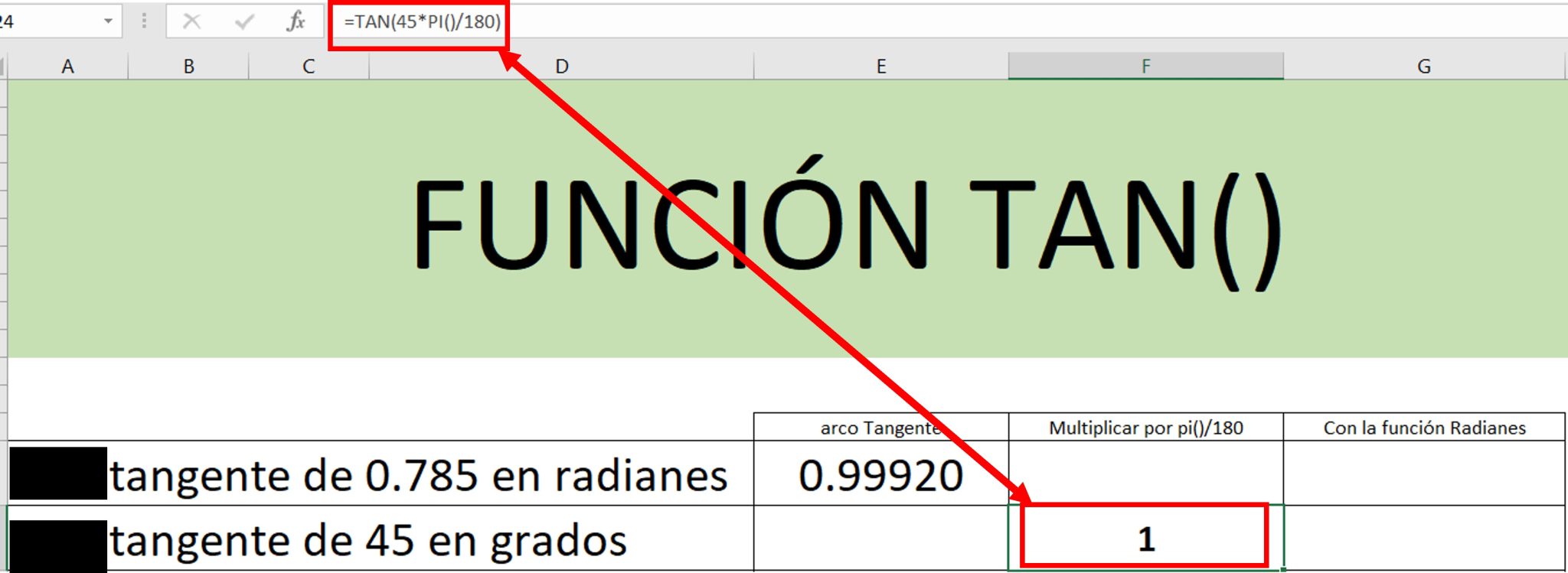 Como calcular la Tangente en Excel