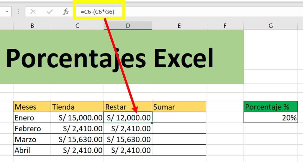 Como restar porcentajes en Excel