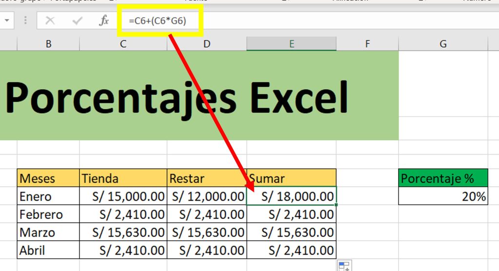 Como sumar porcentajes en Excel