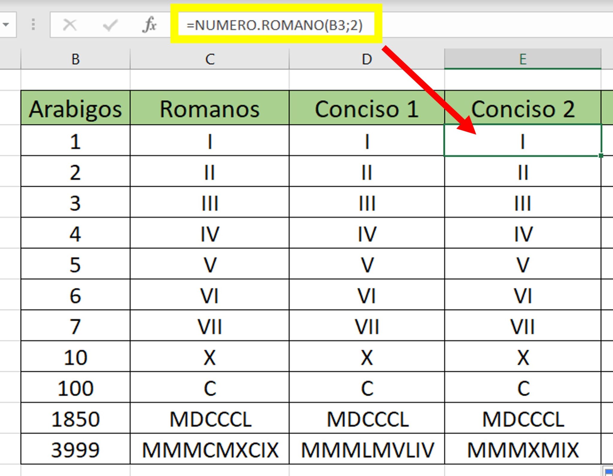 Cómo convertir números arábigos a números romanos en Excel