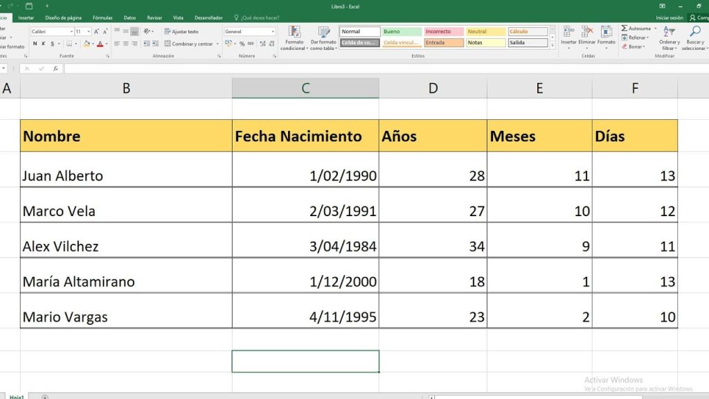 cómo calcular la edad en Excel