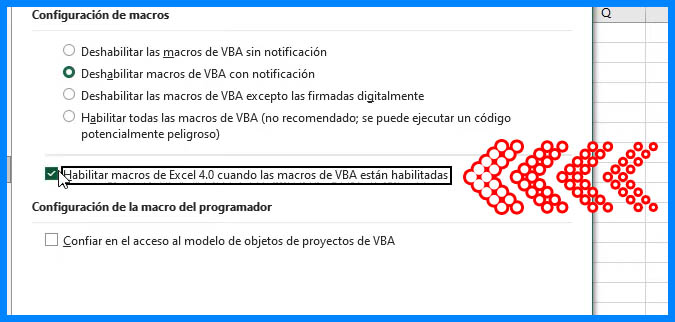 Habilitar macros de Excel 4.0 cuando las macros de VBA están habilitadas